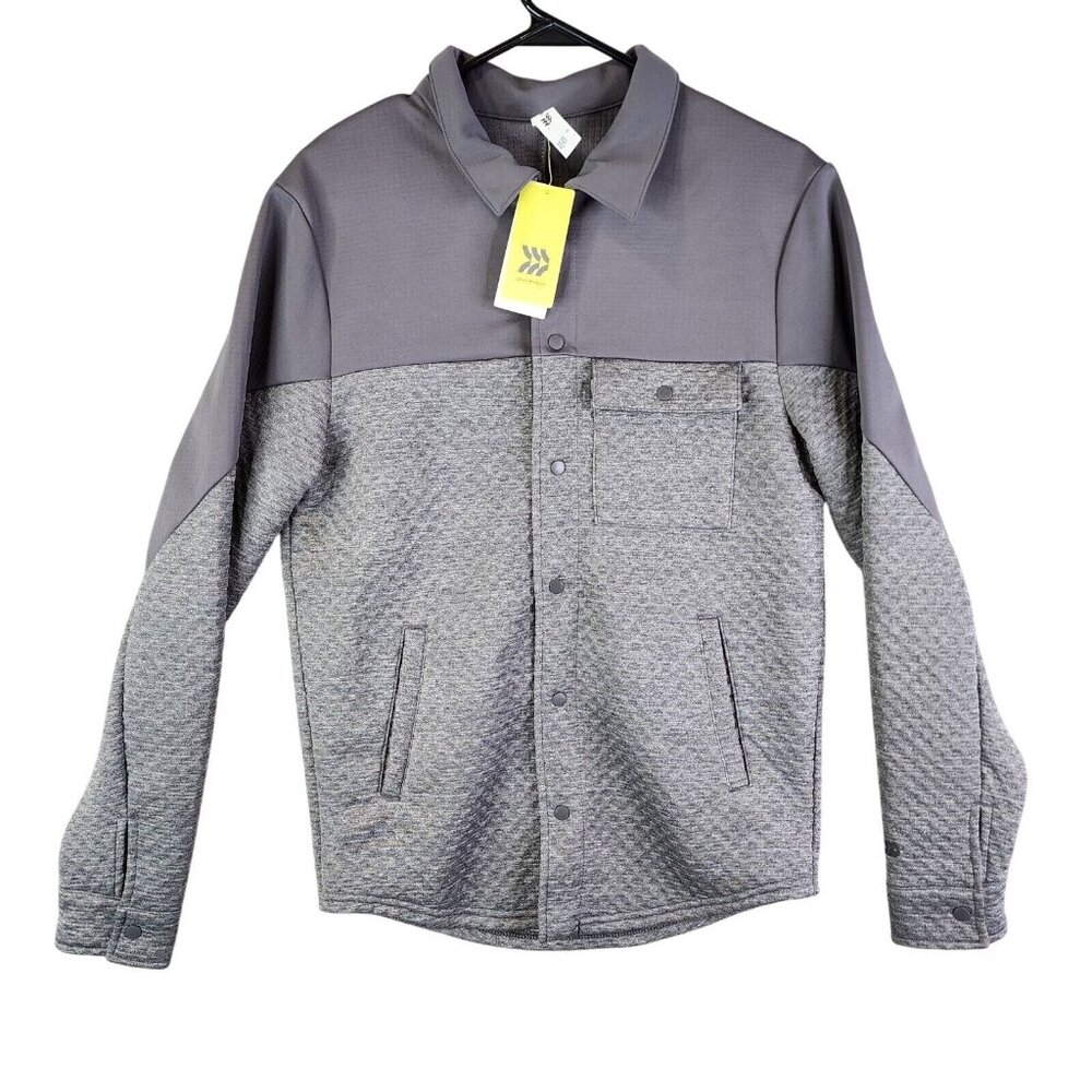 Mens All In Motion Gray Jacquard Shirt Jacket Button Up Long Sleeve Size S